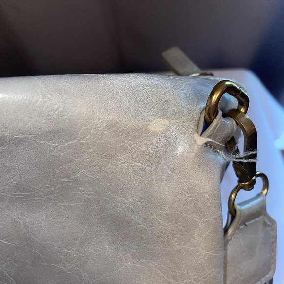 Anthropologie Vegan Leather Suede Crossbody Bag Purse Double Pouch Tan Gray - Picture 12 of 16